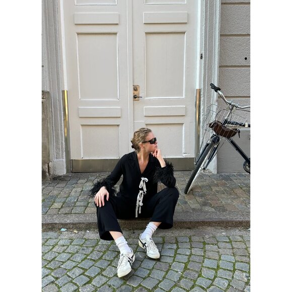 Sleeper Party Pajama Set Bows And Feathers in Black Small New Womens Pants Top - Picture 12 of 17